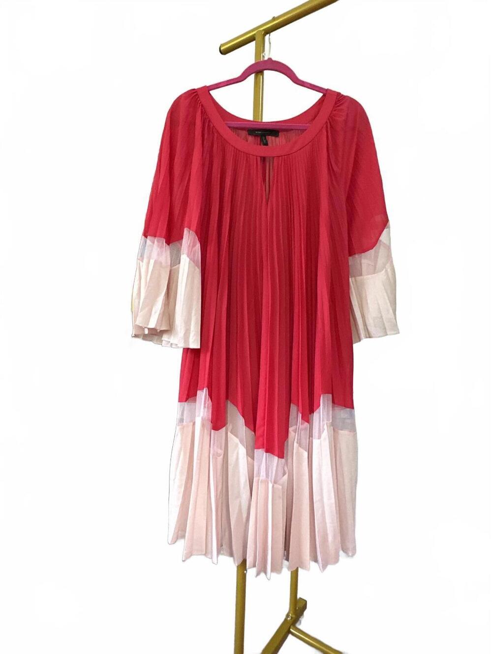 BCBGMAXAZRIA Pleated Maxi Dress in Pink and White Size S